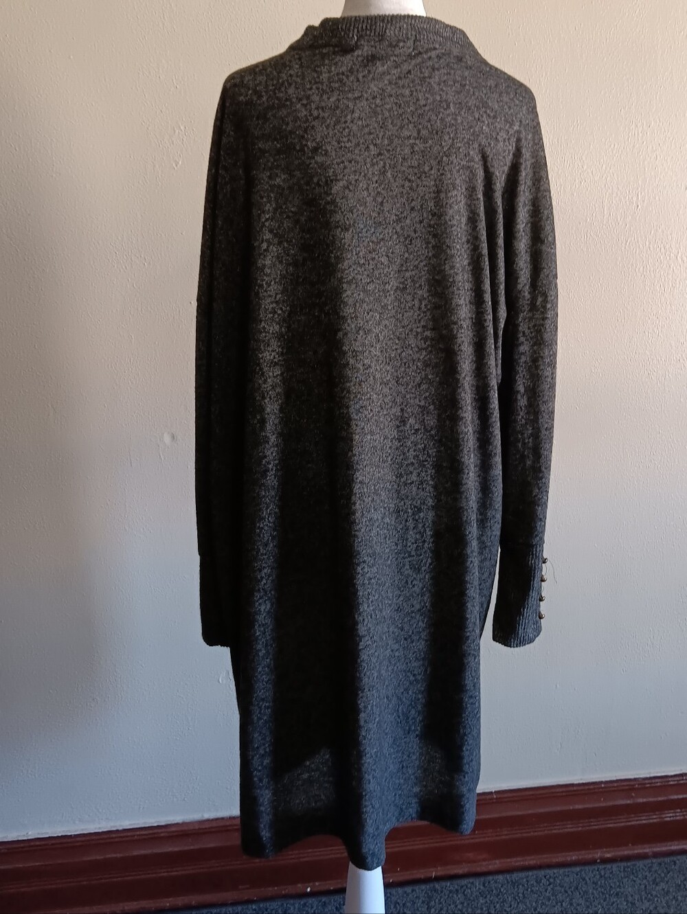 Long Dark Gray Open Front Womens 2X Plus Cardigan Sweater, Soft Fall, Casual - Picture 3 of 6